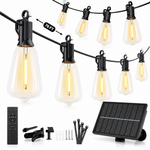 Outdoor Solar String Lights with Remote — Black, 37–108 ft - 1