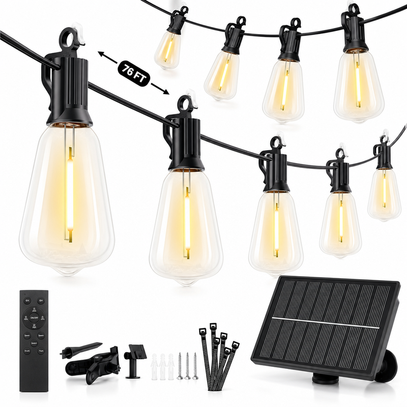 Outdoor Solar String Lights with Remote — Black, 37–108 ft - 1