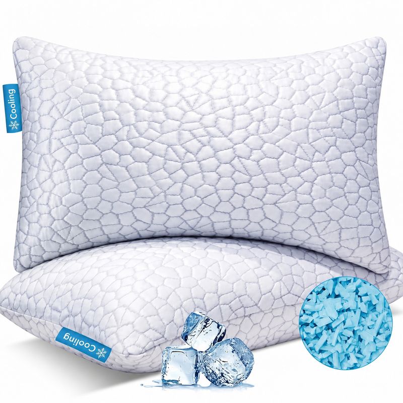 Gel Memory Foam Pillows, Set of 2 – Firm Quilted & Dual-Sided Cooling - 1