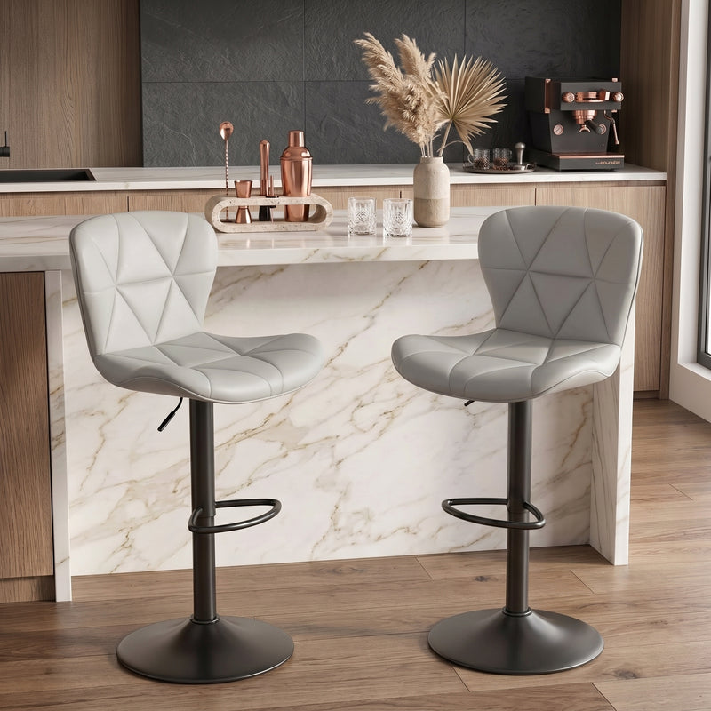 COUNTER BAR STOOLS SET OF 2 – ADJUSTABLE SWIVEL FAUX LEATHER SEATS - 1