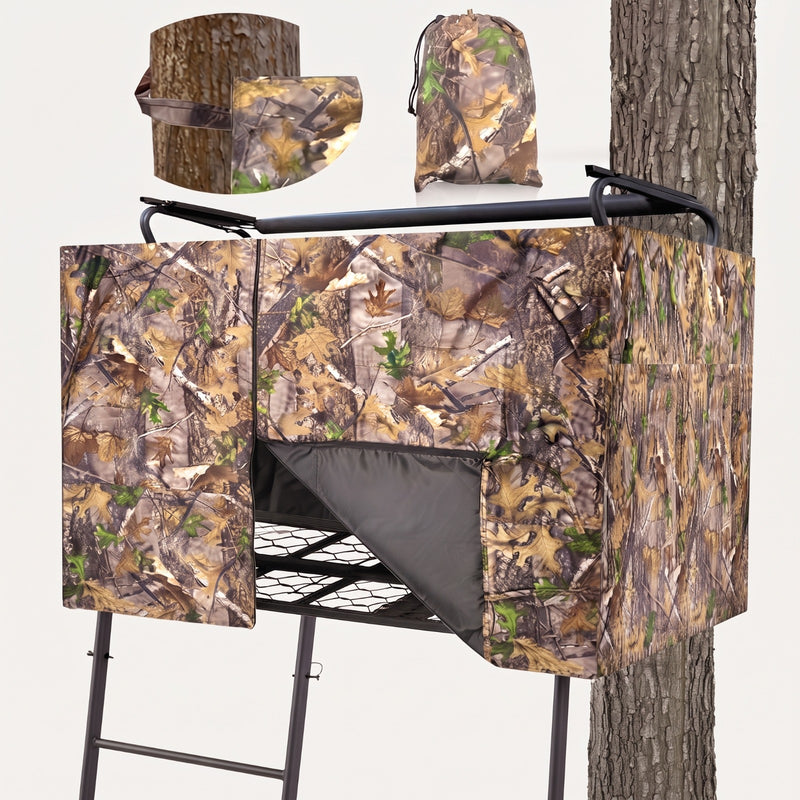 Hunting Tree Stand Blinds Cover 142" x 35" Extra Large Camouflage Universal Tree Stand Blinds Realistic Forest Camo Treestand Cover with Zipper for Deer Elk Hunting, Frames Not Included - 1