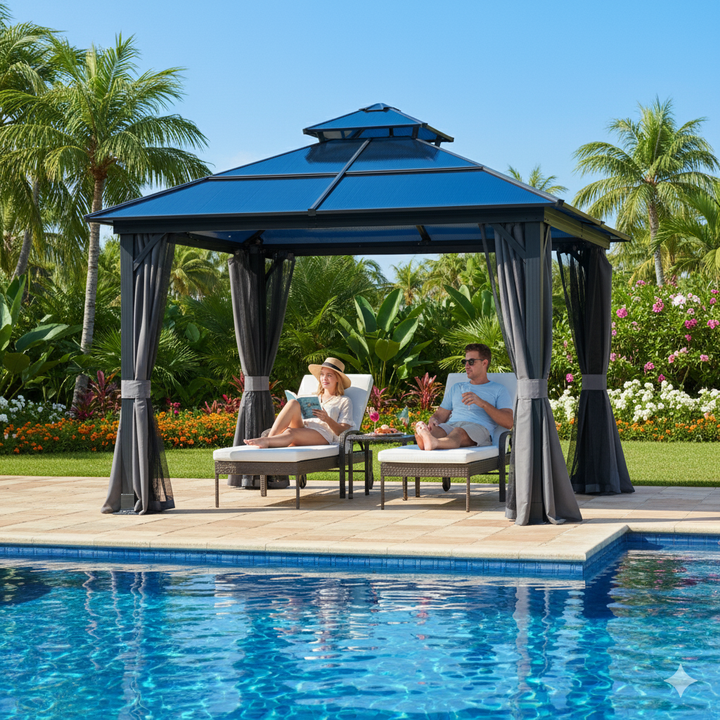 Exclusive 10' x 10' Hardtop Gazebo Canopy - Premium Polycarbonate Double Roof Permanent Pavilion