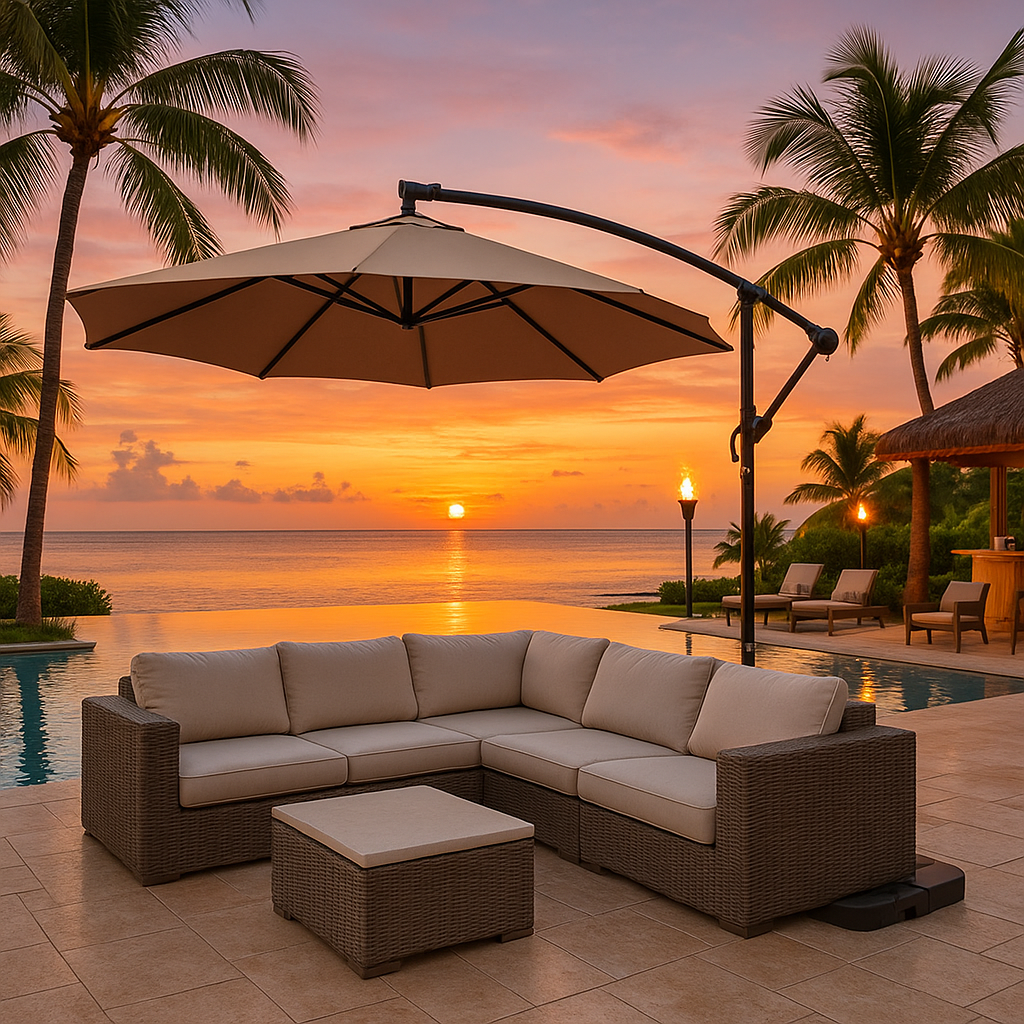 Premium 85" Solar-Powered Cantilever Patio Umbrella with LED Lighting in Elegant Tan