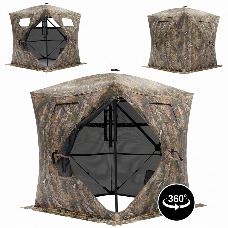 SucceBuy Hunting Blind, 270° & 360° See Through Ground Blind, 2-3 Person / 3-4 Person Pop Up Deer Blind for Hunting with Carrying Bag, Portable Tent - 1