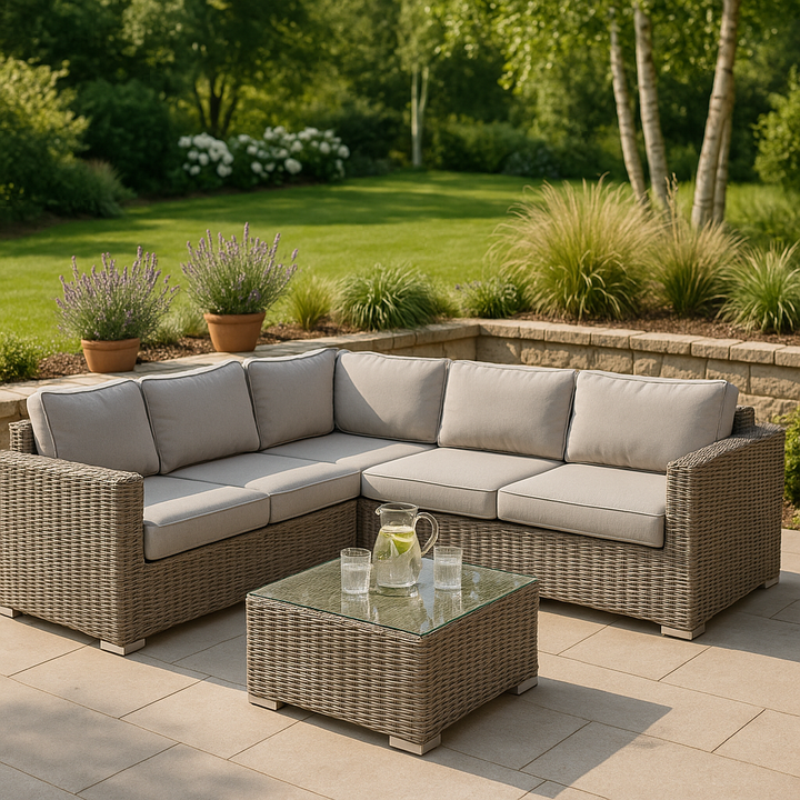 Fully Assembled Wicker Patio Sofa Set for 4 with Cushions – Premium Outdoor Seating Group with Weather-Resistant Construction and Plush Comfort for Patios, Gardens & Poolside Areas