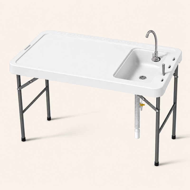Folding Fish Cleaning Table with Sink & Sprayer Options - 1