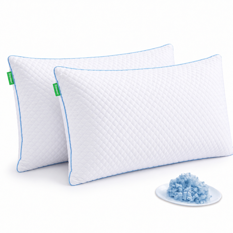 Gel Memory Foam Pillows, Set of 2 – Firm Quilted & Dual-Sided Cooling - 1