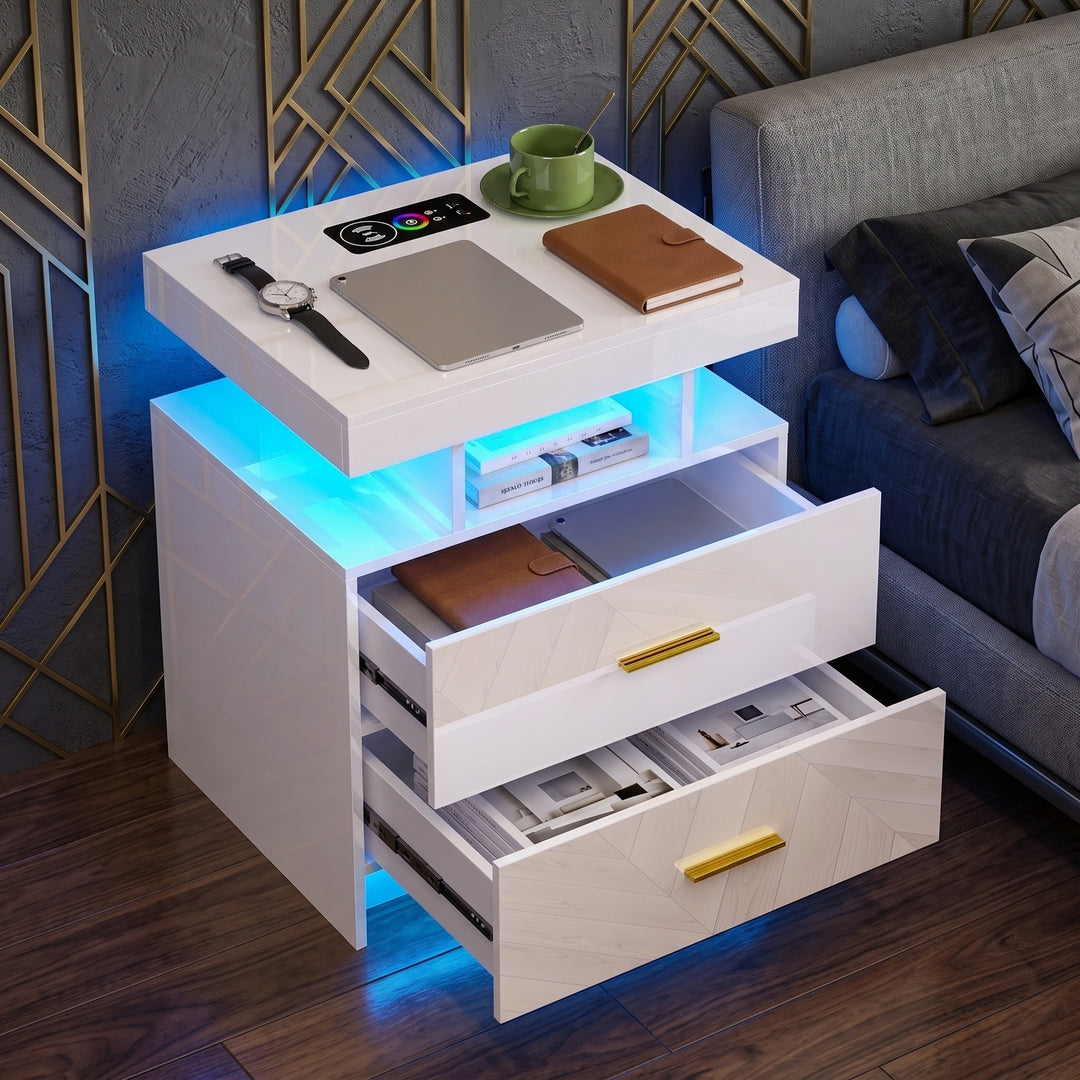 NIGHTSTAND WITH CHARGING STATION – LED, USB-C & DRAWERS - 1