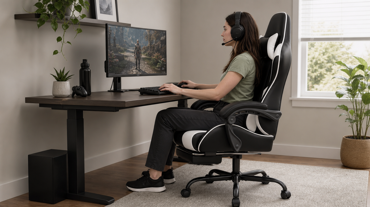 Reclining Gaming Chair with Footrest, Lumbar Support & 360° Swivel - image 1