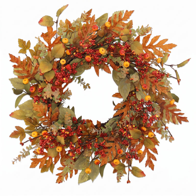 22-Inch Artificial Fall Wreath for Front Door – Berry, Pumpkin & Floral Styles - 1