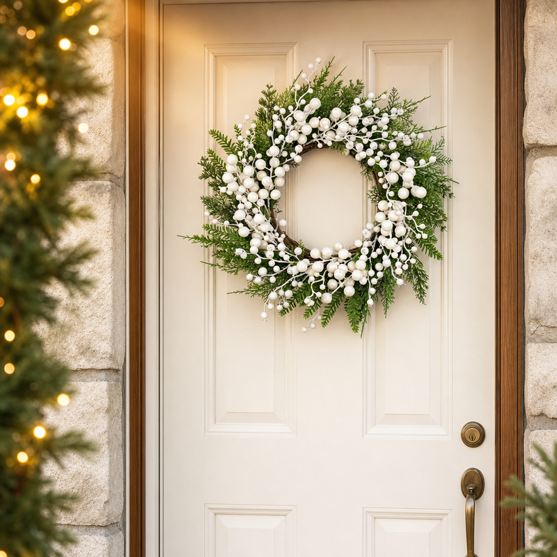 CHRISTMAS BERRY WREATH FOR FRONT DOOR – WINTER PINE HOLIDAY DÉCOR - 1