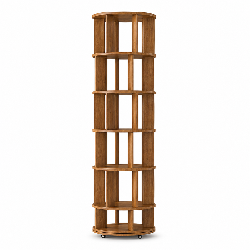 Rotating Bookshelf Tower – 360° Spinning Bookcase | 5 & 6-Tier, Solid Wood & MDF - 1