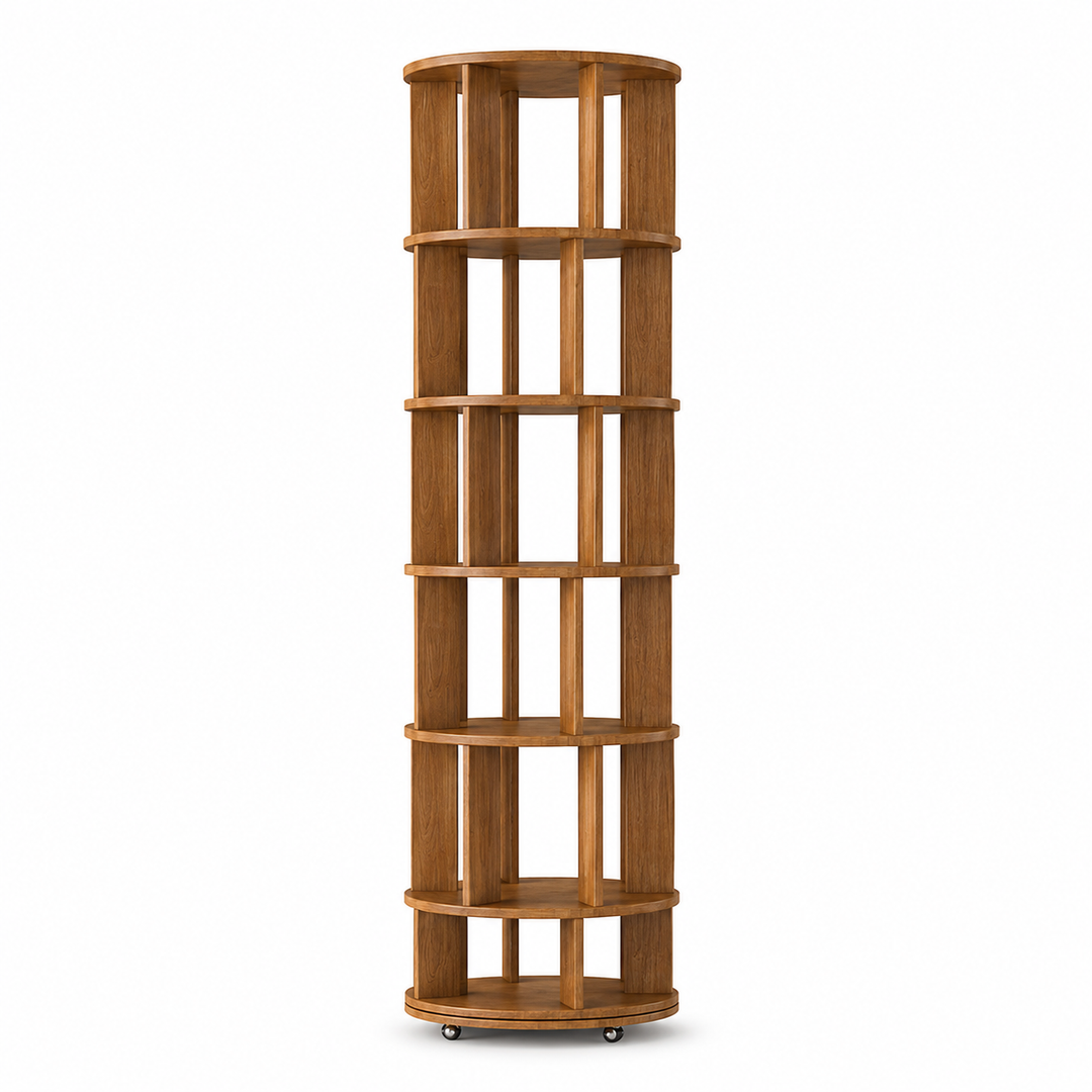 Rotating Bookshelf Tower – 360° Spinning Bookcase | 5 & 6-Tier, Solid Wood & MDF - 1