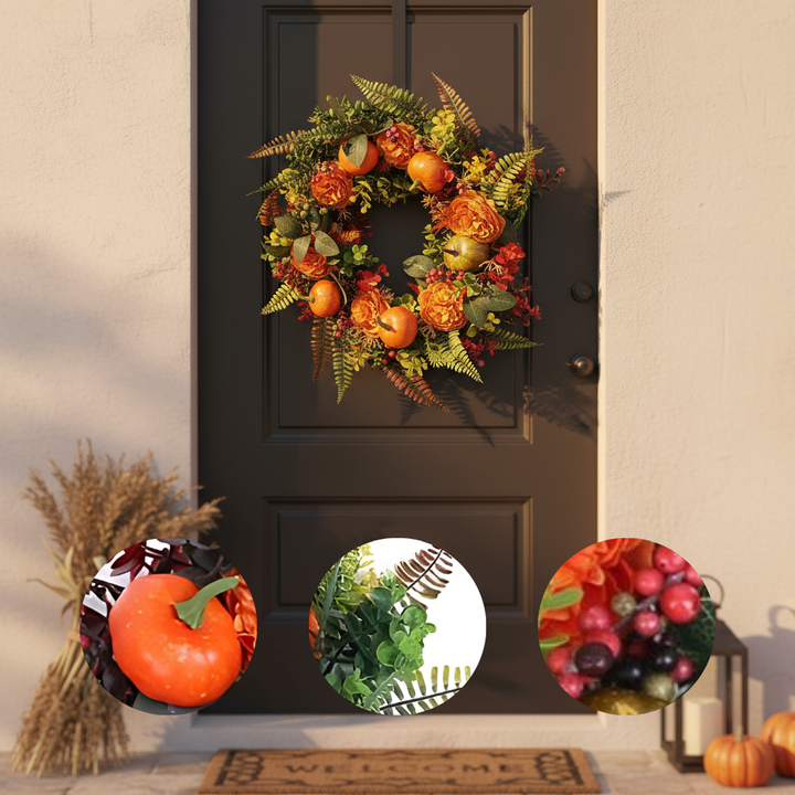 17.71″ Autumn Wreath with Pumpkin & Berries – Fall Door Decor | Trufairs