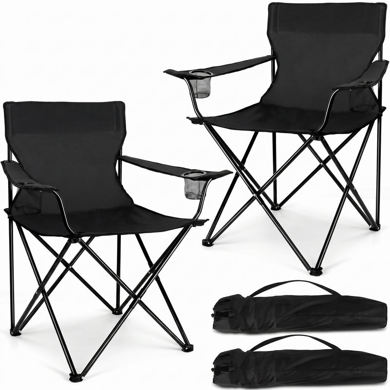 2 Pack Folding Camping Chairs with Cup Holders & Carry Bags - 1