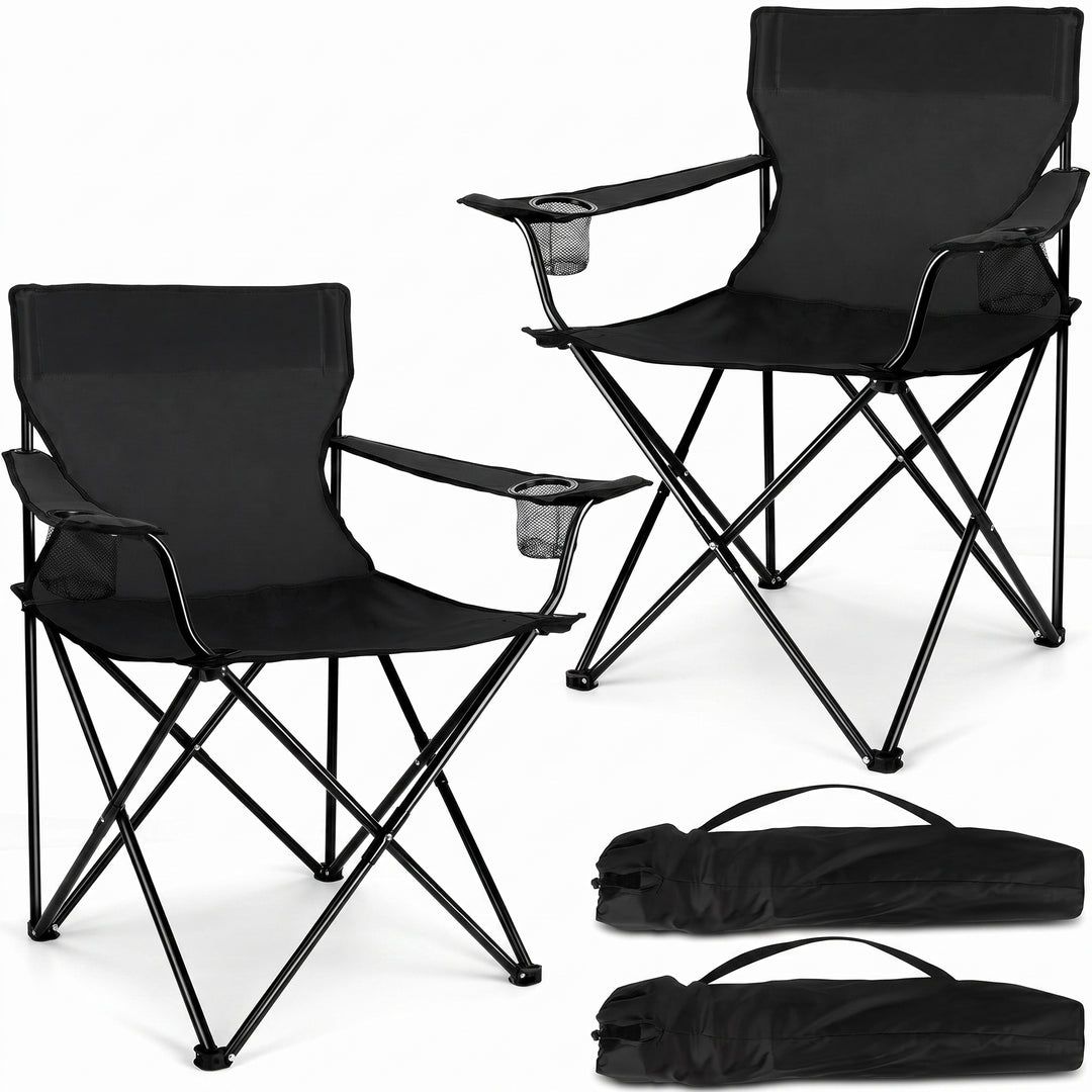 2 Pack Folding Camping Chairs with Cup Holders & Carry Bags - 1