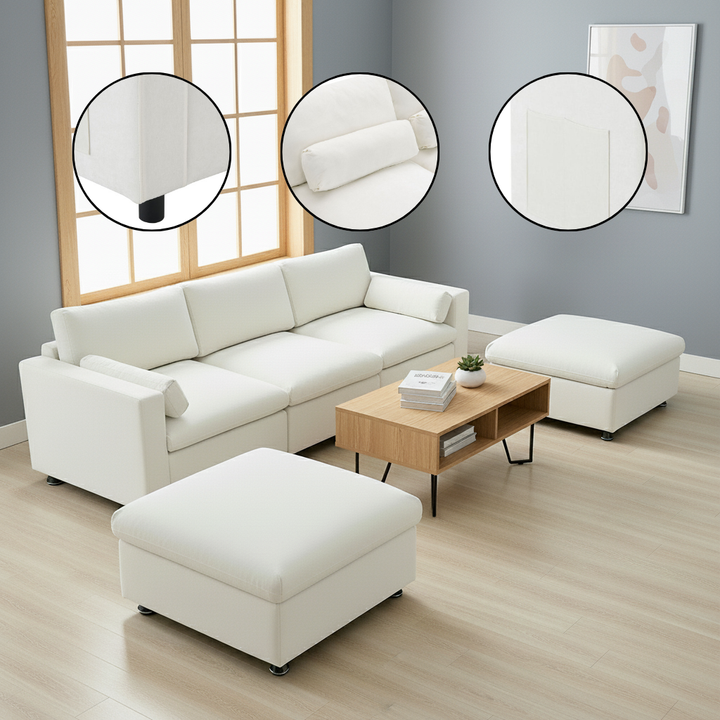 Chenille Modular Sectional Sofa with Storage Pockets & 2 Ottomans | Trufairs