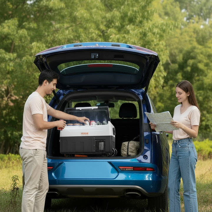 VEVOR Car Refrigerator, 12 Volt Car Refrigerator Fridge, 48 QT/45 L Dual Zone Portable Freezer, -4°F-50°F Adjustable Range, 12/24V DC and 100-240V AC Compressor Cooler for Outdoor, Camping, Travel, RV