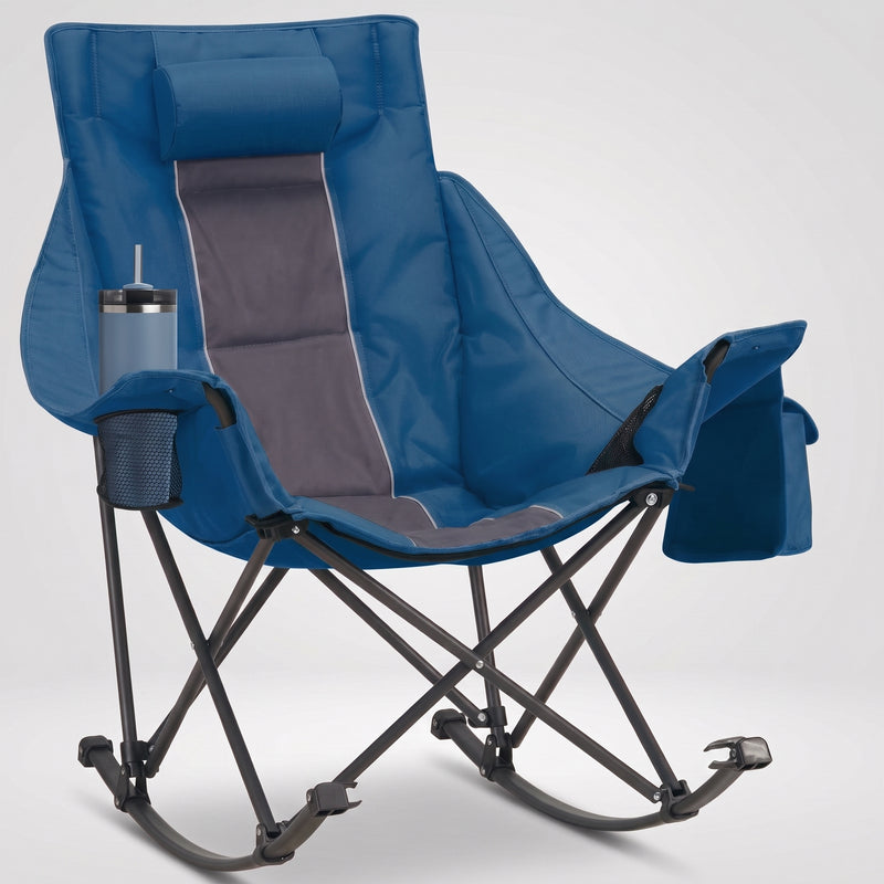 Oversized Folding Rocking Camping Chair with Padded Headrest - 1