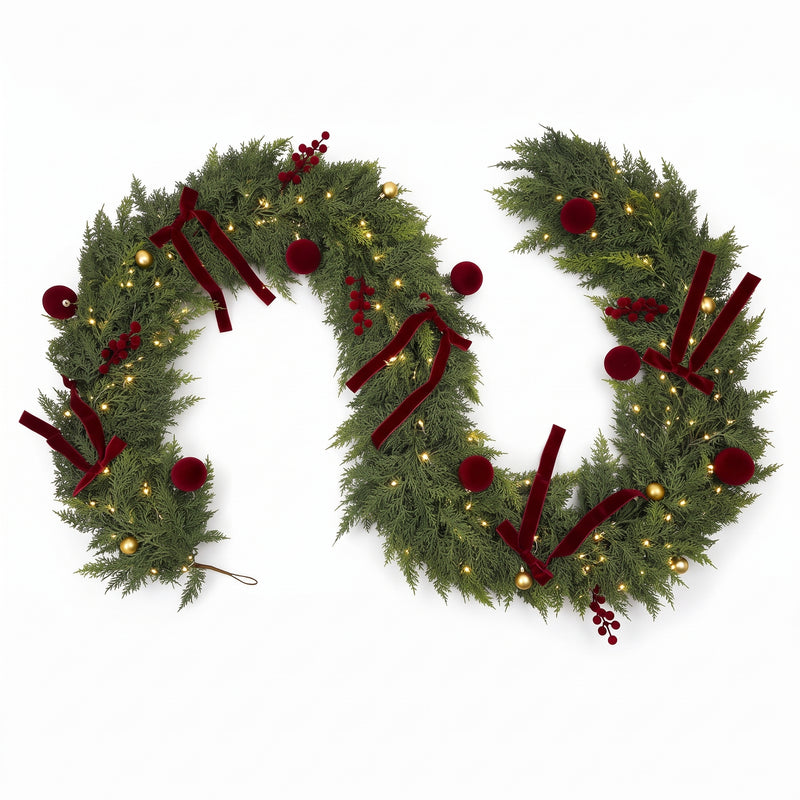 CHRISTMAS GARLAND WITH LIGHTS – PRE-LIT HOLIDAY GREENERY - 1