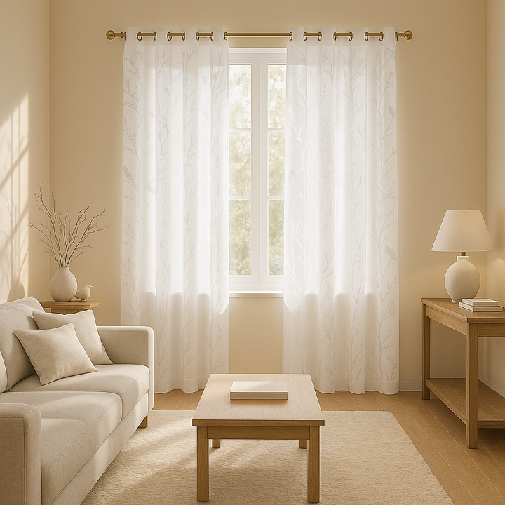Exclusive Title: Grommet Top Sheer Bird on Branches Burnout Window Curtain - 50" Wide Nature-Inspired Panel with Silver Grommets for Modern Home Décor (Single Panel)