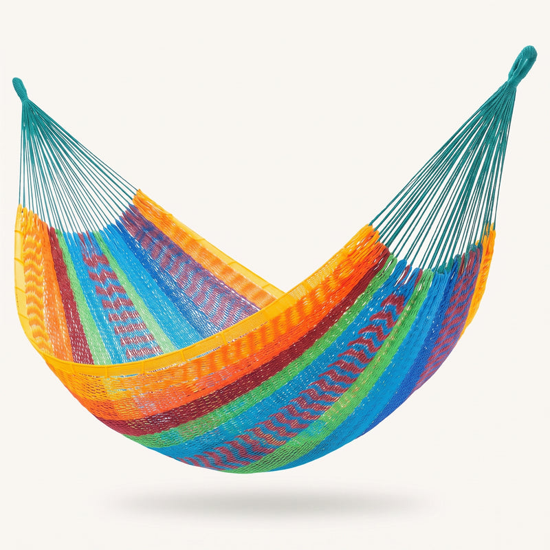 Handwoven Mayan Rope Double Hammock with Tree Straps, Carabiners & Carry Bag - 1