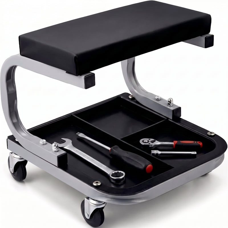 Rolling Mechanic Stool with Tool Tray - Creeper Seat with Wheels for Garage & Shop, Rolling Work Stool with Wheels for Mechanics, Auto Repair Workshop - 1