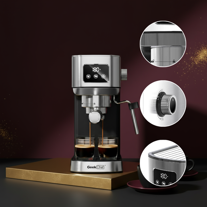 Geek Chef Espresso Machine, Cappuccino & Latte Machine with ESE POD Filter & Milk Frother Steam Wand, Accurate Temperature & Time Control, Compact Coffee Machine for Home,Stainless Steel