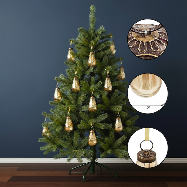 Gold Luster Teardrop Glass Christmas Ornaments – Decorative Hanging Set of 13 for Elegant Holiday Decor | Trufairs