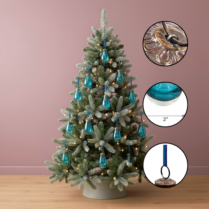 Blue Luster Teardrop Glass Christmas Ornaments – Decorative Hanging Set of 12 for Elegant Holiday Decor | Trufairs