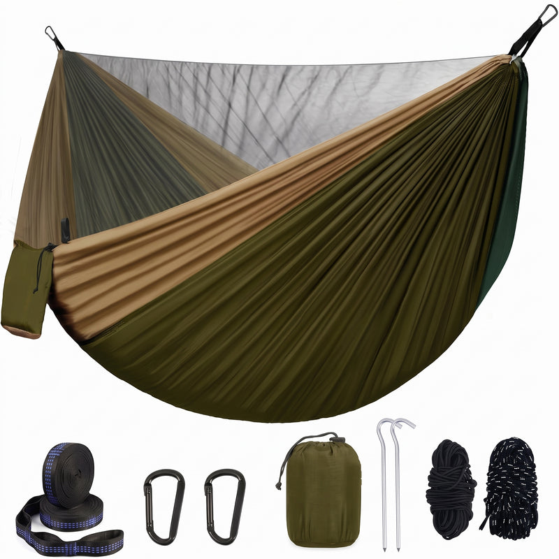 DOUBLE CAMPING HAMMOCK WITH REVERSIBLE BUG NET – 2 PERSON, 660 LB - 1