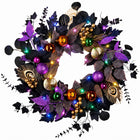 HALLOWEEN WREATH WITH LIGHTS FOR FRONT DOOR – PRE-LIT PUMPKIN, WITCH & GOTHIC PORCH DÉCOR - 1