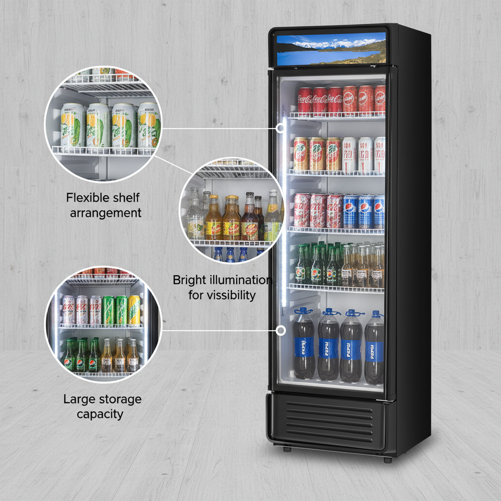 Commercial Merchandiser Refrigerator 13.3 CU.FT Glass Door Display Refrigerator