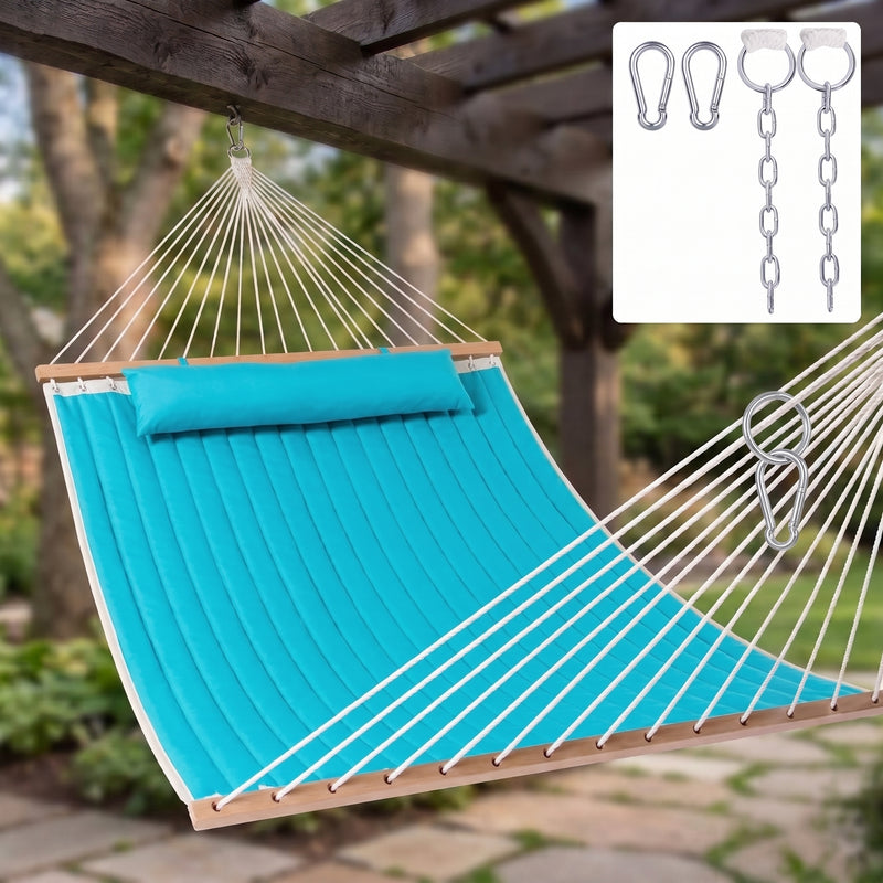 2-Person Quilted Outdoor Hammock 12FT – Double Layer with Pillow & Storage - 1