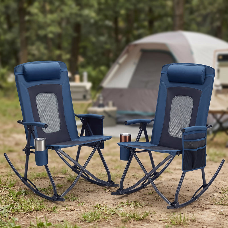 High Back Folding Rocking Camping Chair – Oversized Portable Outdoor Rocker with Cup Holder, Carry Bag & Heavy-Duty Steel Frame - 1