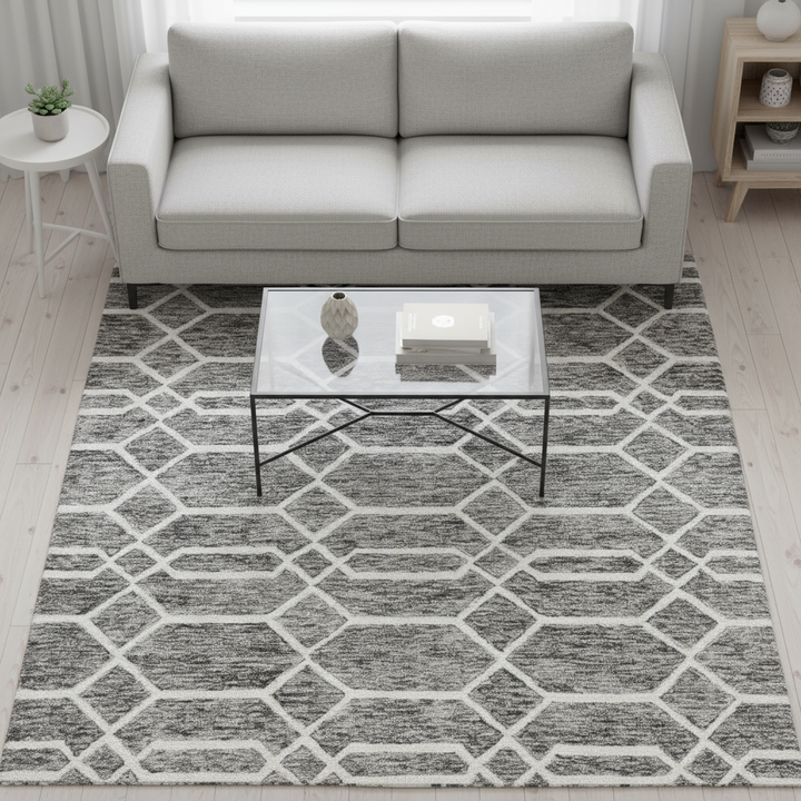 Transitional Trellis & Lattice Gray/Black/Ivory Area Rug