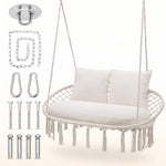 2-Person Hanging Hammock Chair with Cushion – Boho Macrame Swing for Indoor & Outdoor Relaxation - 1
