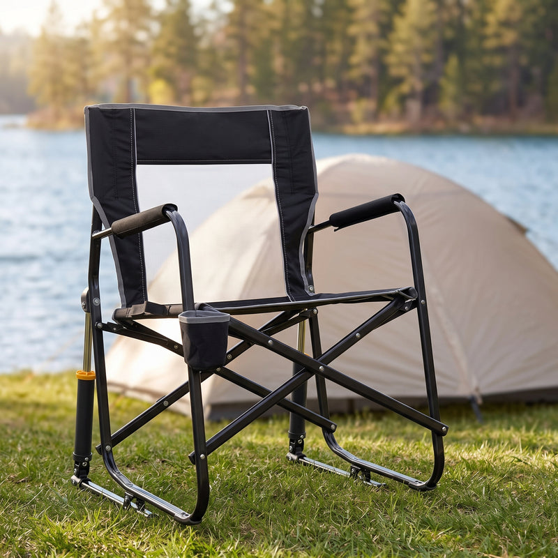 ROCKING CAMPING CHAIR – FOLD-FLAT CHAIR WITH CUP HOLDER - 1