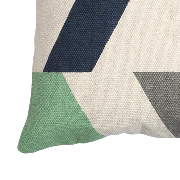 Premium 20" Beige Blue and Green Handmade Geometric Indoor Outdoor Throw Pillow Cover - Contemporary Weather-Resistant Cotton Design
