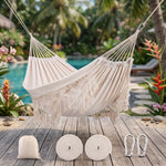 Boho Macrame Double Hammock Swing with Tassels – 2 Person Hanging Chair for Indoor & Outdoor Relaxation - 1
