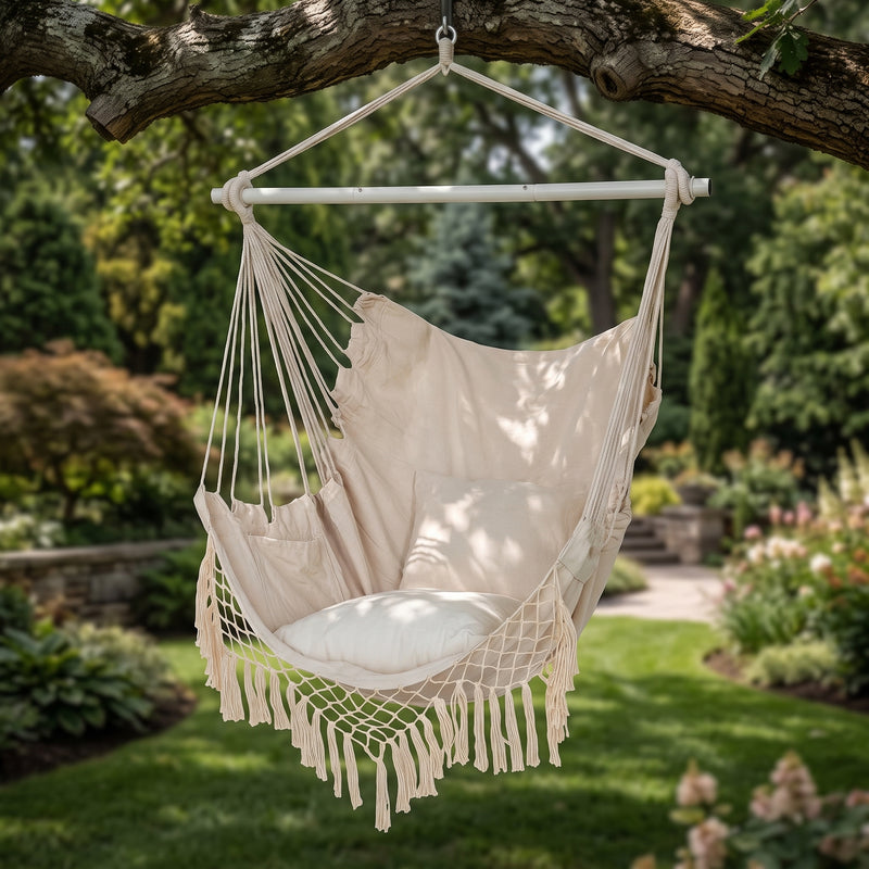 Boho Macramé Fringe Double Hammock Swing – Ultimate Comfort & Style - 1