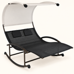 Outdoor Chaise Lounger with Canopy – Single & Double 2-Person Patio Sun Lounger with Cushions & Headrest - 1