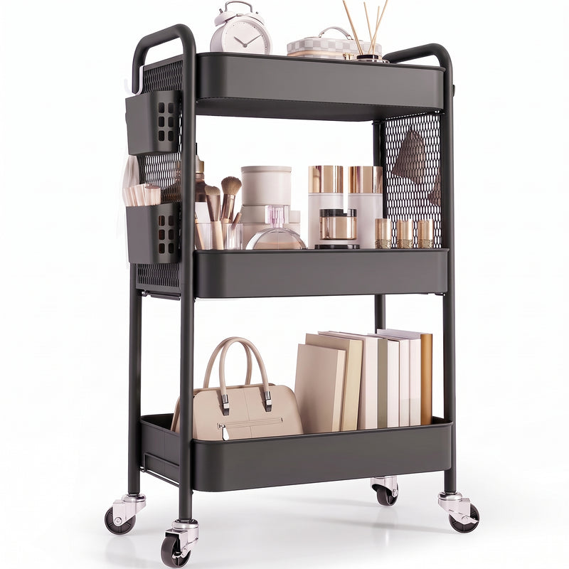 3-Tier Metal Rolling Cart – Foldable or Fixed Pegboard Styles - 1