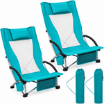 Folding Beach Chairs 2-Pack – Mesh Back with Cup Holders - 1