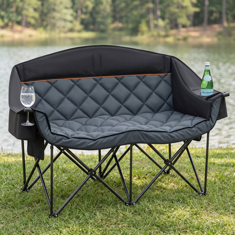 Oversized Padded 2-Person Folding Camping Loveseat Chair – Heavy Duty Outdoor Seating - 1