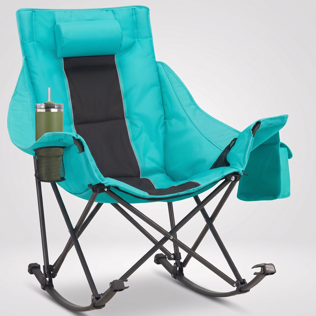 Oversized Folding Rocking Camping Chair with Padded Headrest - 1