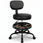 Rolling Mechanic Chair with Backrest and Footrest – Heavy Duty Shop Stool with Wheels, Adjustable Height Swivel Garage Chair - 1