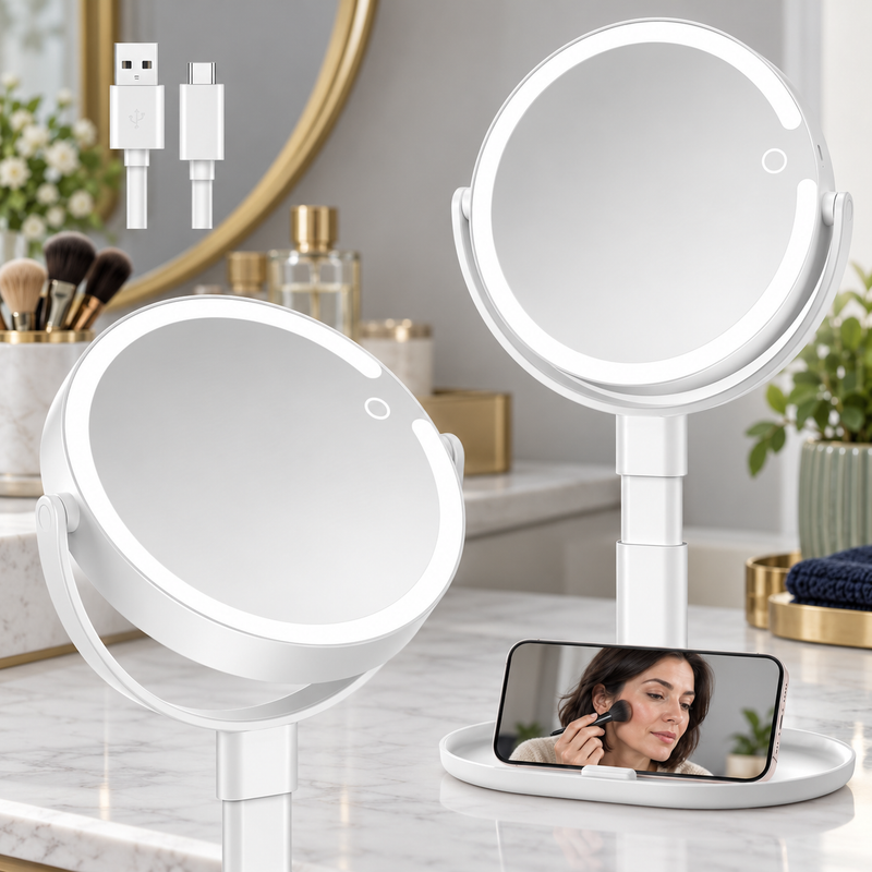 LED Makeup Mirror with Adjustable Brightness – Dual-Sided, Rechargeable - 1