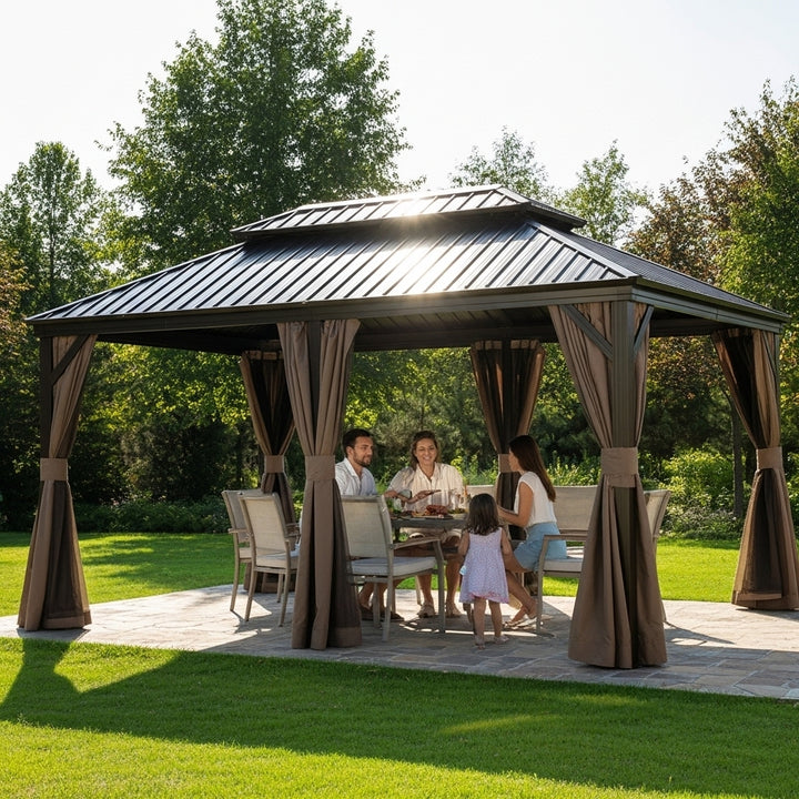 Exclusive 12' x 18' Hardtop Gazebo - Premium Outdoor Aluminum Frame Pavilion with Galvanized Steel Double Roof