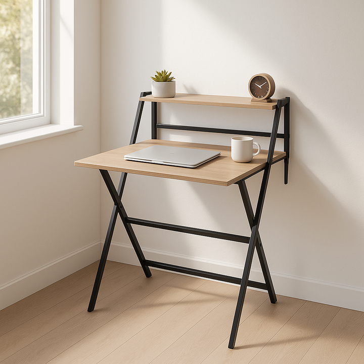 FoldMate 27.6" Walnut Folding Desk with Monitor Shelf